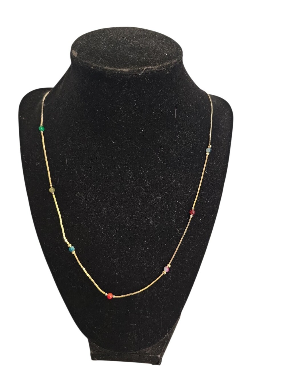 Vintage Gold Tone Beaded Station Necklace Chain Small Ball Beads 24"